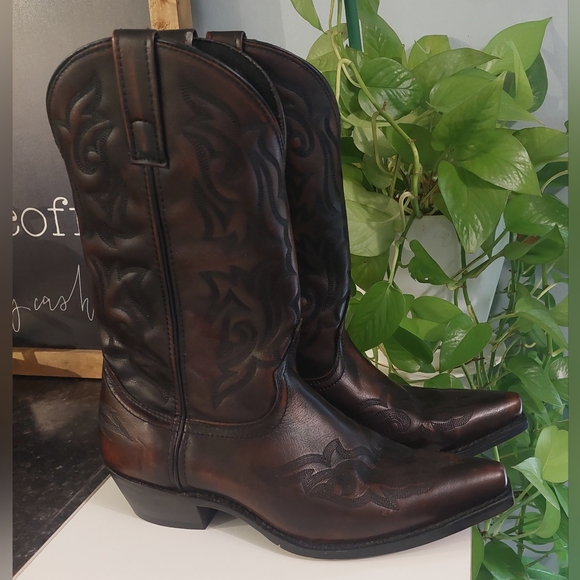 Laredo Dark Brown Leather Western Boots - Picture 1 of 12